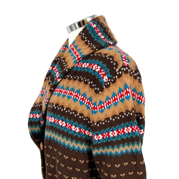 Chaps Southwest Shawl Collar Cardigan Upcycled Sweater Brown Size XL - Picture 5 of 13